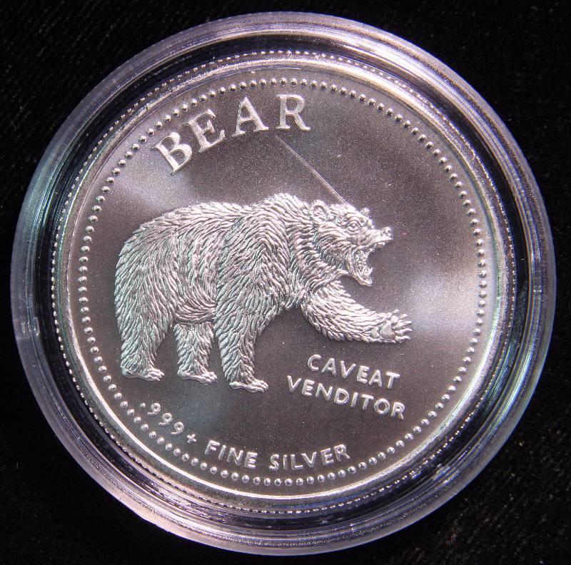 1 TROY OZ. .999 FINE SILVER BULLS & BEARS IN AIRTITE HOLDER