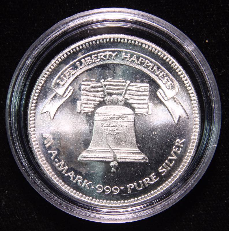 1 TROY OZ. .999 FINE SILVER 1986 A-MARK LIBERTY ROUND IN AIRTITE HOLDER