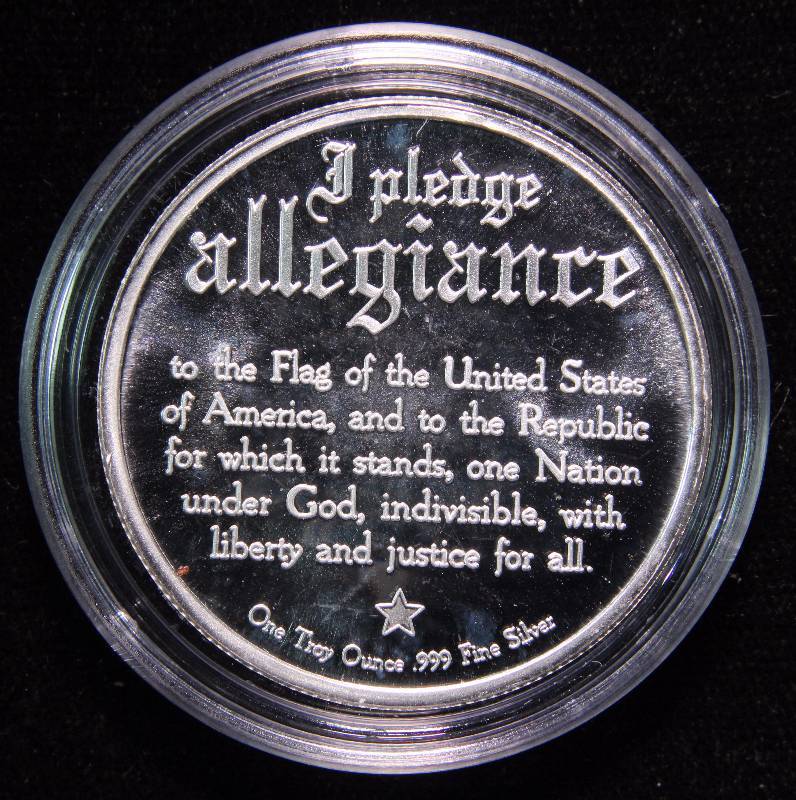 1 TROY OZ. .999 FINE SILVER EAGLE PLEDGE OF ALLEGIANCE DESIGN IN AIRTITE HOLDER