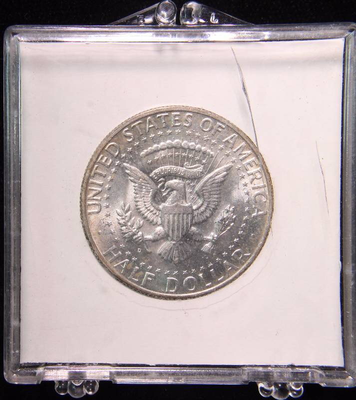 1964-D KENNEDY SILVER HALF DOLLAR UNC. IN HOLDER