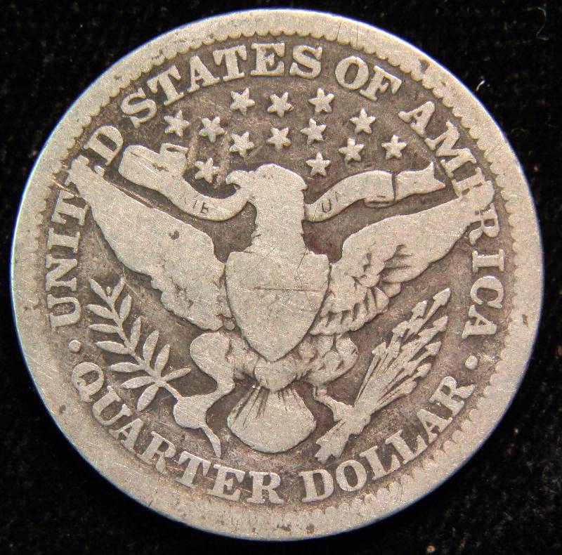 1910 BARBER SILVER QUARTER VG