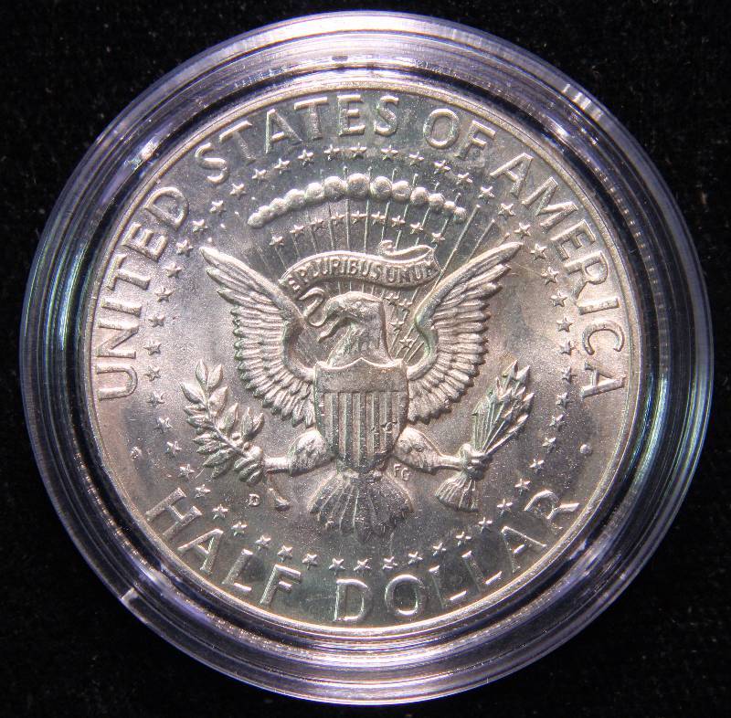 1964-D KENNEDY SILVER HALF DOLLAR UNC. IN AIRTITE HOLDER