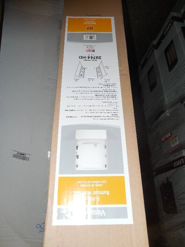 lot 142 image: Vesuvia 32 in. x 60 in. x 58 in. 5-Piece Easy Up Adhesive Tub Wall in White