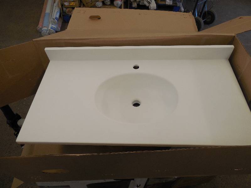 lot 34 image: Ellipse 37 in. Solid-Surface Vanity Top in White with White Basin