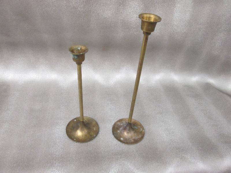 lot 10 image: Pair of brass candle holders...