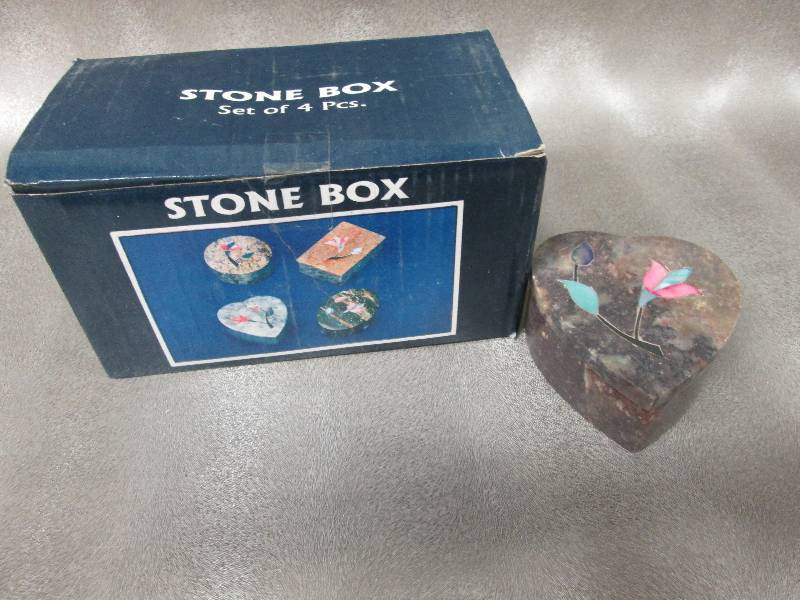 lot 12 image: Set of 4 Assorted Shaped Stone Boxe...