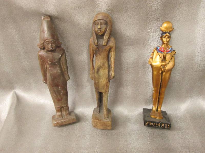 lot 75 image: Lot of 3 Egyptian 10 inch figurines...