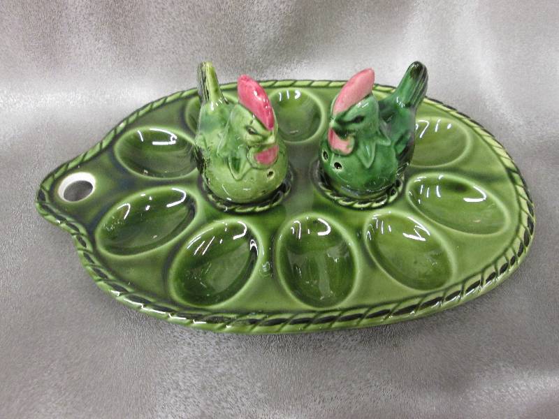 lot 146 image: Green egg plate with chicken salt a...