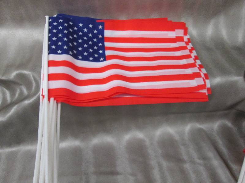 lot 155 image: Lot of 10 American Flags with plast...