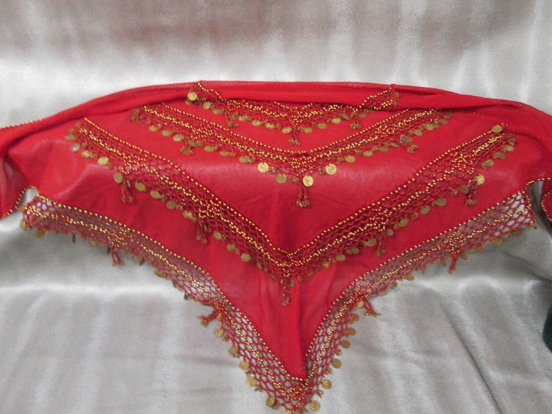 lot 253 image: Red Beaded Aluminum ScarfShawl Mad...