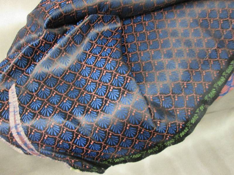lot 260 image: Heavy blue patterned fabric yardage...