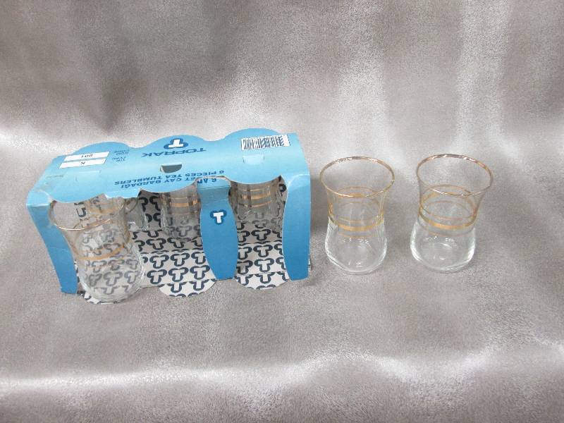 lot 299 image: Set of 6 gold gilded clear glass te...