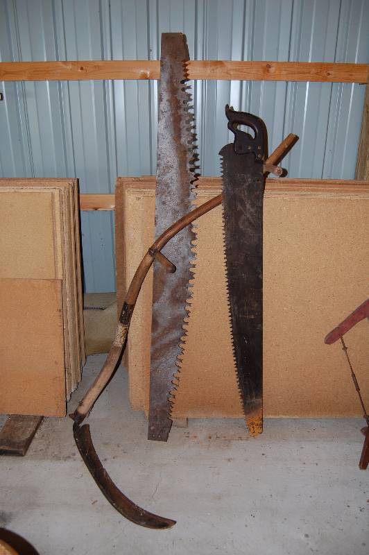 lot 346 image: Vintage Saws ans Scythe