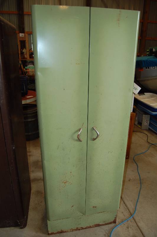 lot 355 image: Green Metal Garage Cabinet