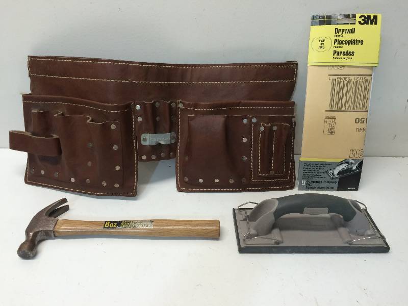 Tool Belt, Hand Sander, Hammer