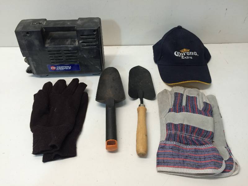 12 Volt Compressor, Gloves, Tools