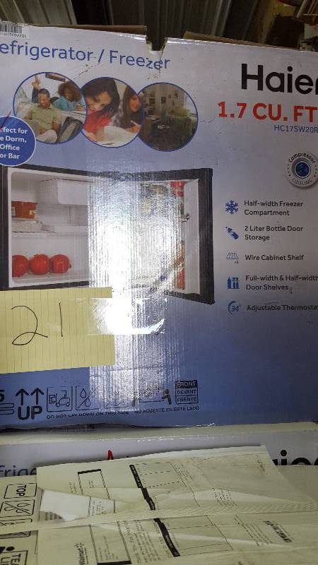 lot 21 image: Haier 1.7 CU FT Refrigerator Freezer model HC17SW20RB New