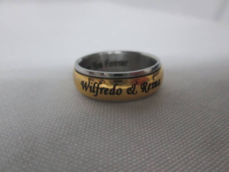 lot 82 image: Mens Stainless Steel Personalized Couples Spinner Band