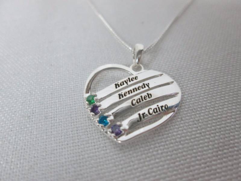 lot 93 image: Silver Family Birthstone Name Heart Pendant