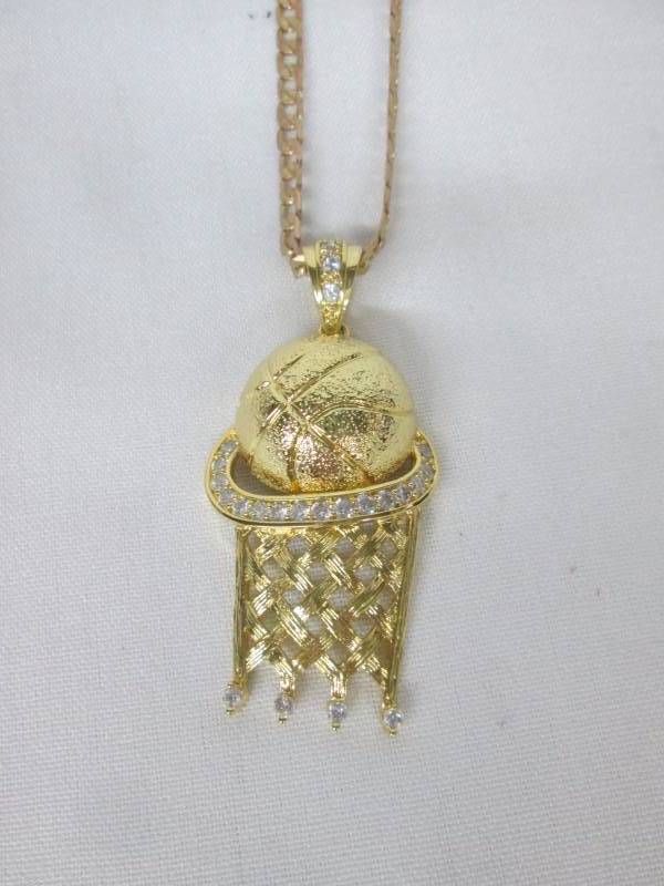 lot 98 image: Goldtone CZ Mens Basketball Pendant