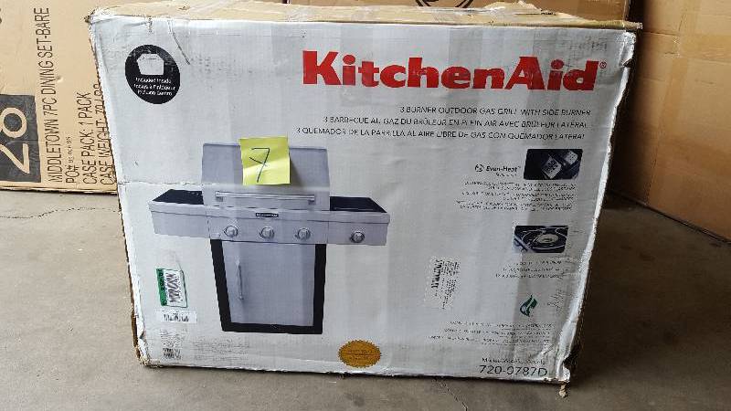lot 7 image: KitchenAid 3-Burner Propane Gas Grill with Side Burner and Grill Cover 720-0787D