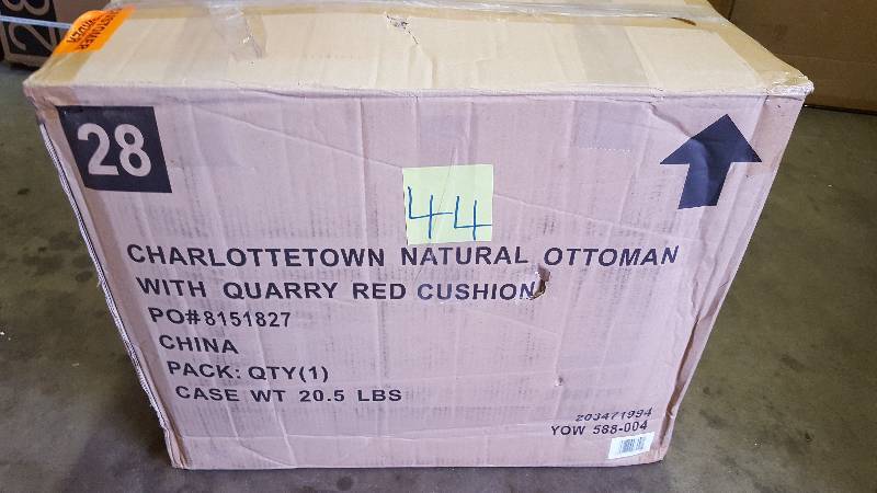 lot 44 image: Charlottetown Natural All-Weather Wicker Patio Ottoman with Quarry Red Cushion