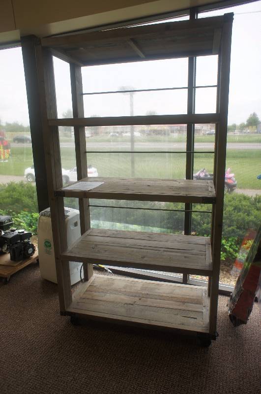 lot 47 image: New Zuo Newcomb Shelf Distressed, Dimensions 80 tall 46 wide 22 deep. MSRP $999.99