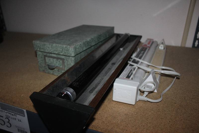 lot 252 image: Contents of Shelf Including Space Heater, Pair of Sony Book Shelf Speakers, Decorations, Bins, Lights, Card Box, And More