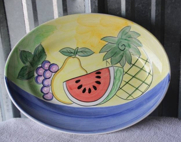 Hand Painted Platter w Fruit Motif