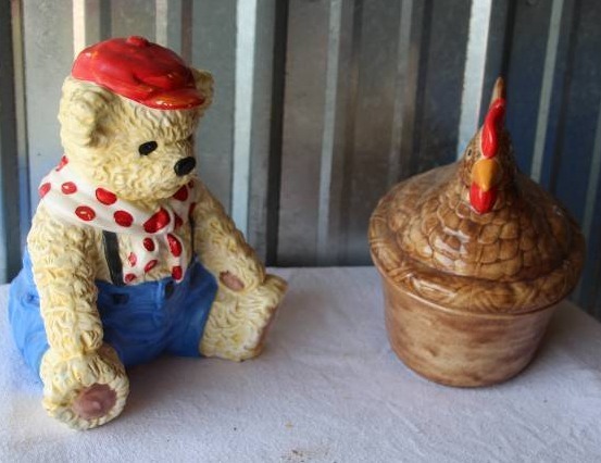Teddy Bear Kookie Jar & Hen Cookie Jar