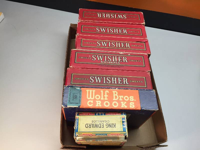 lot 57 image: CIGAR BOXES, BOOKS, WOODEN CONTAINER