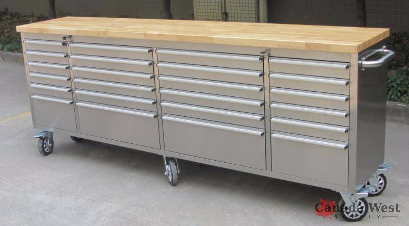 lot 2 image: NEW SEIBEL STAINLESS STEEL ROLLER 96 24 DRAWER TOOL BENCH