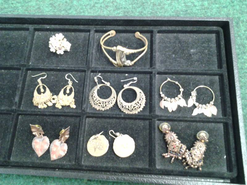 6 Pair Pierced Earrings, Stretch Ring, Cuff Bracelet