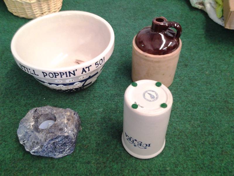 Red Wing Ice Tea Cup, Crock Bowl, Old Jug, Rock Tea Light