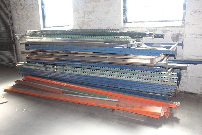 lot 33 image: Pallet Racking Including (12) Uprights - Various Heights of 8, 10 and 12 with 44 Deep, AND (5) 12 Tear DropInterlake Load Beams AND (8) 8 Pin Style Load Beams