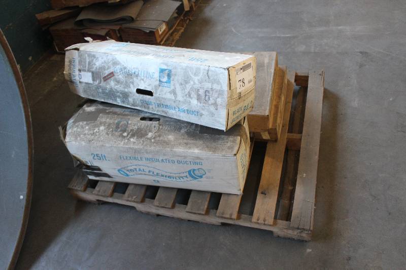 lot 78 image: Pallet Lot Including 2) Boxes of 25 Flexible Insulated Ducting AND 2) Boxes 36x18 3-Pack Shelving AND Hardware