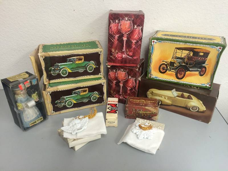 lot 11 image: Vintage Avon Decanters, Ornaments and Metal Chair