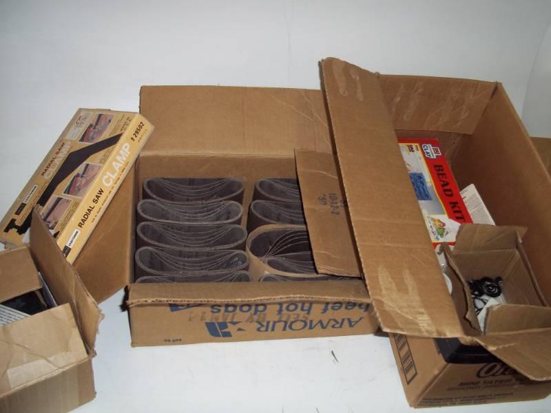 lot 378 image: Lot of Sandpaper, radial saw clamp and assorted items