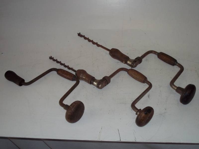 lot 382 image: 3 Vintage Hand Drills