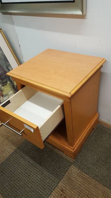 lot 13 image: Maple Night Stand. Very Heavy Construction Tons of Solid Maple. High End Hardware.