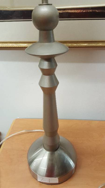 lot 21 image: High quality Gray and Brushed Nickel Table Lamp and Shade
