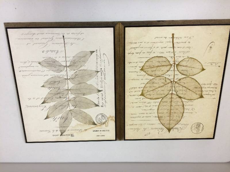 lot 2 image: Beautiful Pair French Leaf Pictures - Like New Approx 18x12 Each