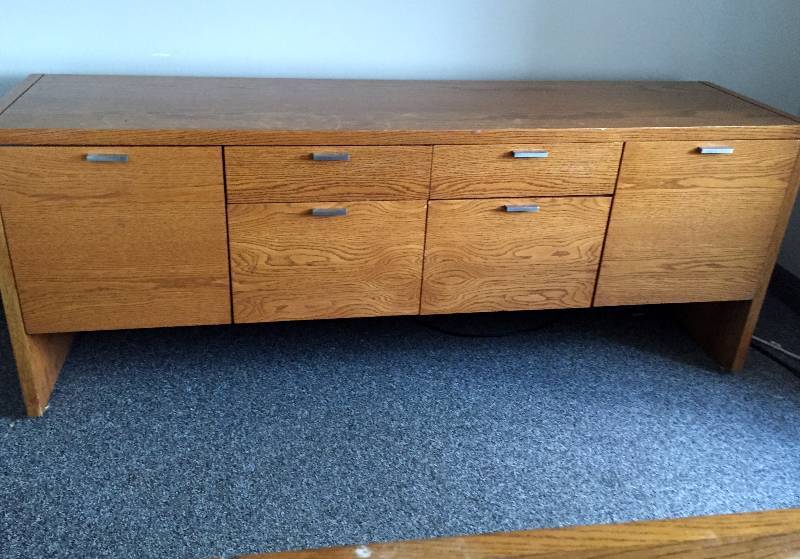 lot 17 image: Large Solid Wood Office Credenza Cabinets Drawers - Nice Condition