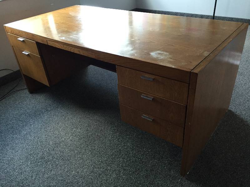 lot 18 image: Large Solid Wood Office Desk Drawers - Nice Condition - Desk Top Needs Refinishing