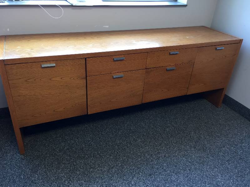 lot 30 image: Large Solid Wood Office Credenza Cabinets Drawers - Nice Condition