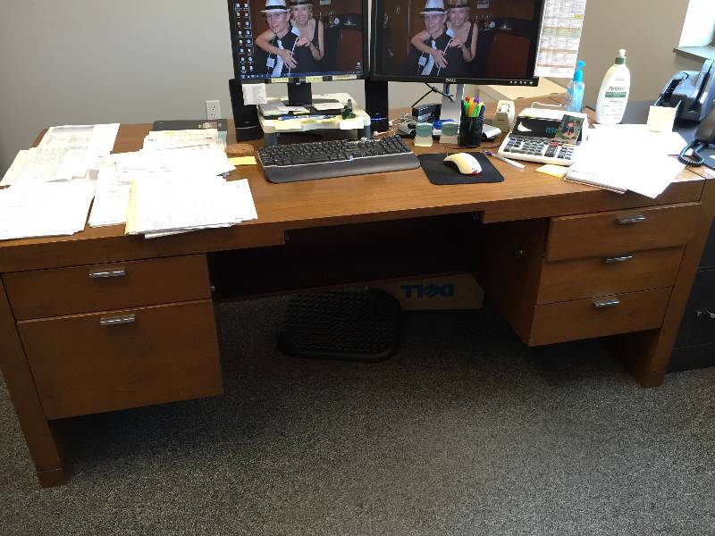 lot 35 image: Large Solid Wood Office Desk Drawers - Nice Condition