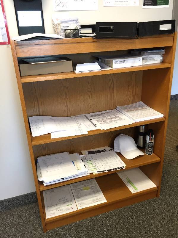 lot 37 image: 4 Foot Wood Office Shelving Unit - Excellent Condition