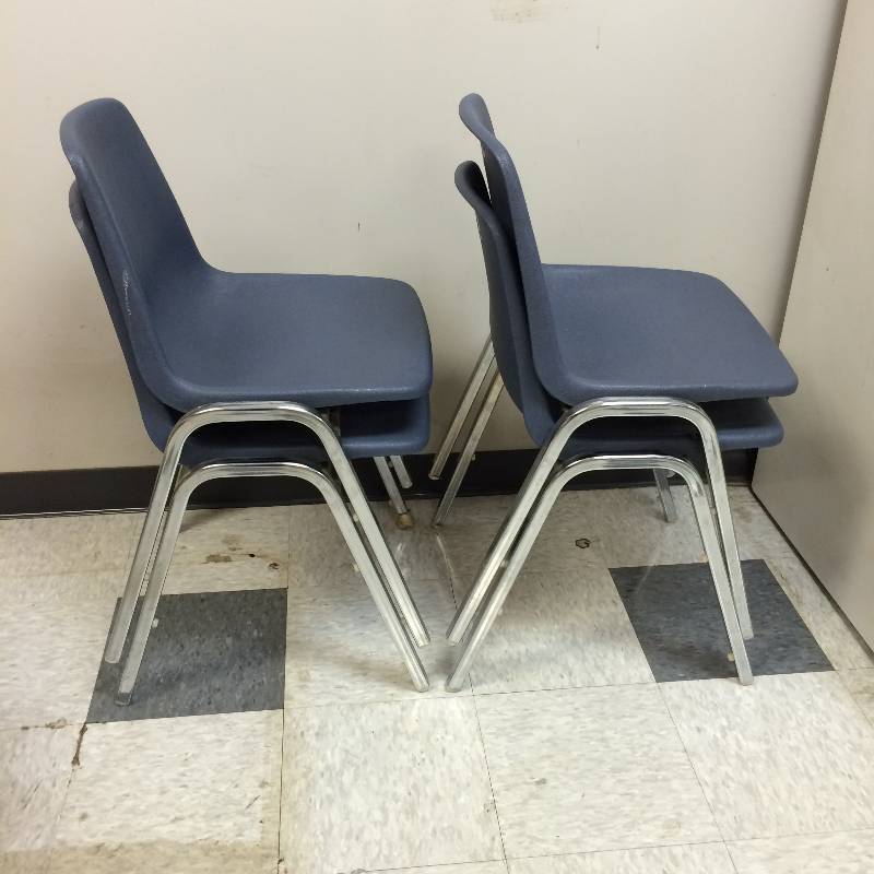 lot 9 image: 4 Samsonite Blue Chrome Stacking Chairs Classroom Reception Hall - Excellent Condition