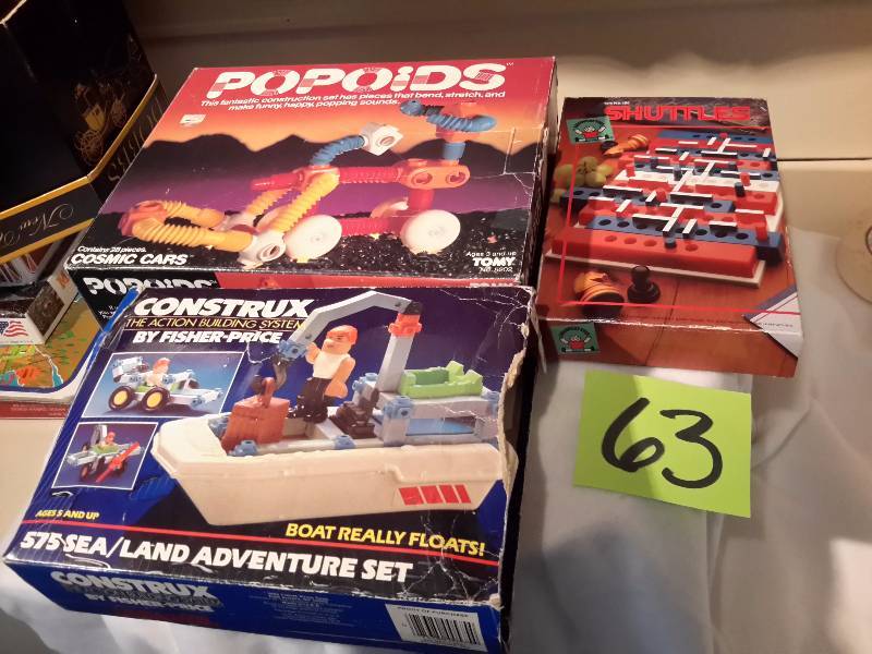 lot 63 image: 3 Vintage Games.. Popoids, Construx, Shuttles