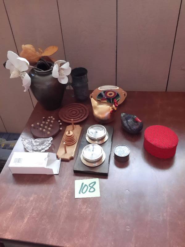 lot 108 image: Misc. Games and decorative items  Barometer thermometer